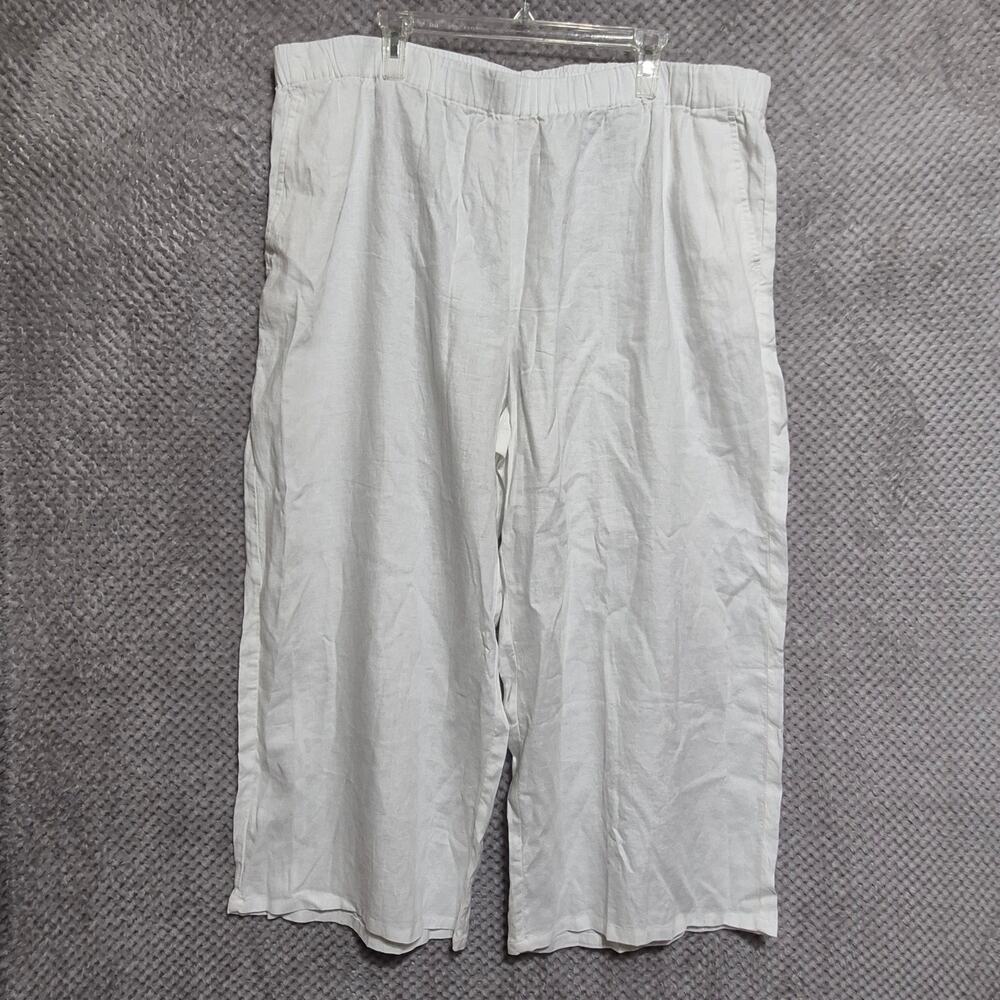 Eileen Fisher Organic Linen Cropped Pant 2X White Beach Coastal Lagenlook Yacht